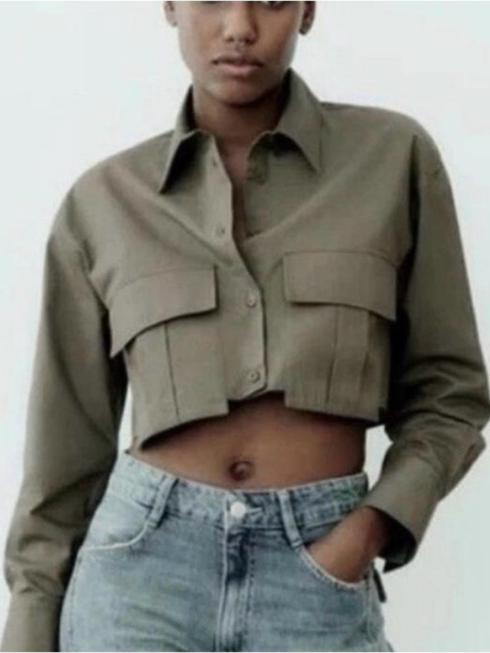 Zara Cropped Utility Jacket Size M
